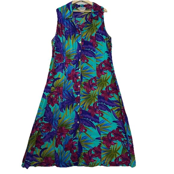 Vtg Floral Button Down Maxi Dress Women 3X Tropical Resort California Krush FLAW - Picture 1 of 16
